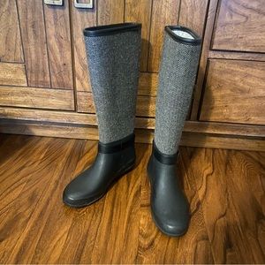 Chooka black herringbone tall rain boots, like new size 6